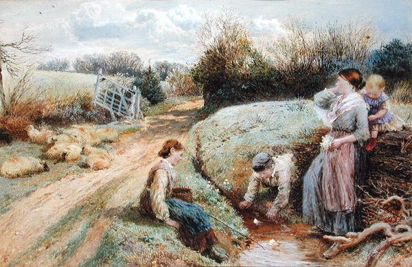 Zeilende speelgoedboten in de stroom door Myles Birket Foster