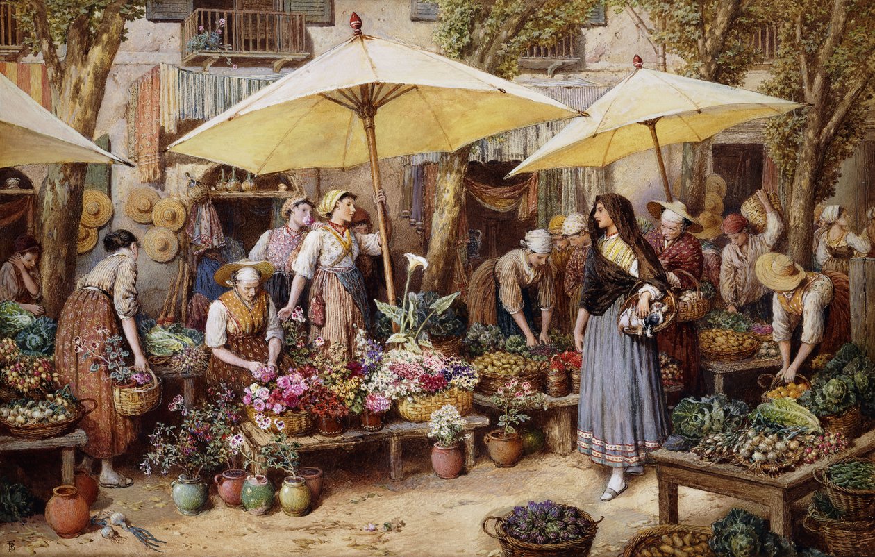 De bloemenmarkt, Toulon door Myles Birket Foster