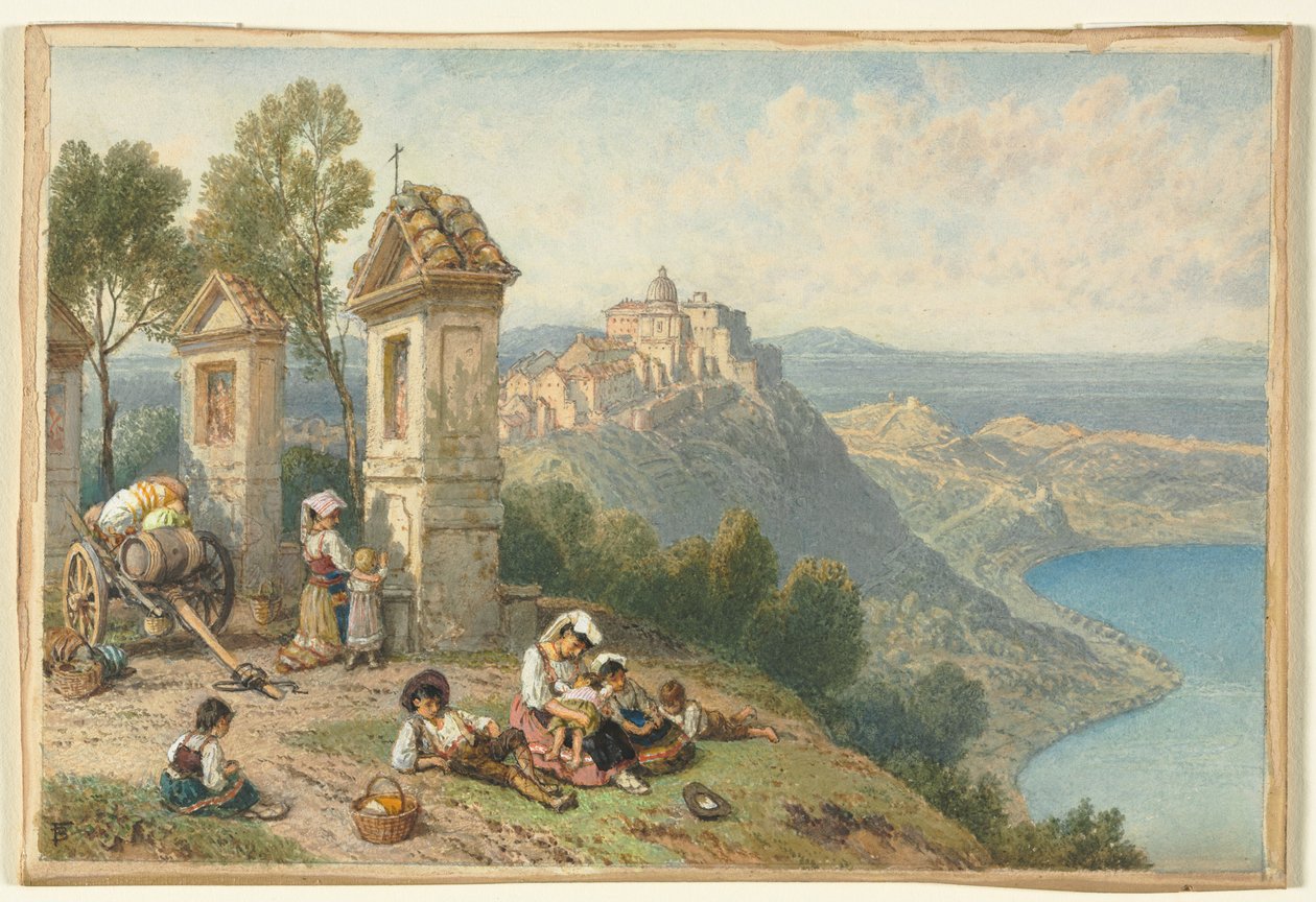 Uitzicht op Castel Gandolfo, ca. 1870s door Myles Birket Foster