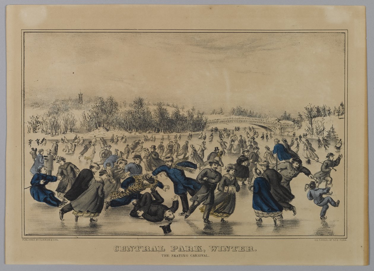 Central Park, winter. Het schaatscarnaval. door N. and Ives, J.M. Currier
