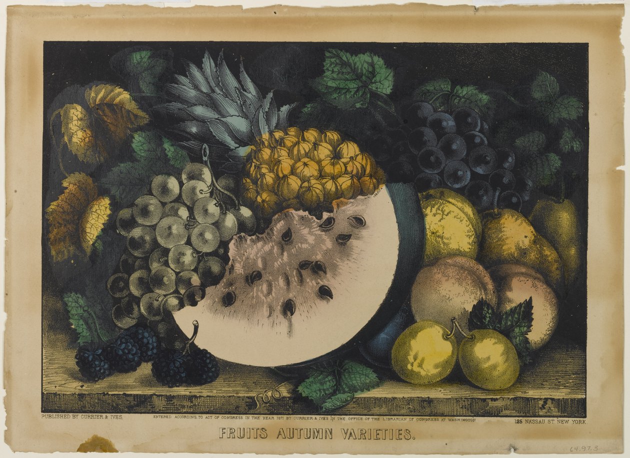 Herfstvariëteiten van fruit, 1871 door N. and Ives, J.M. Currier