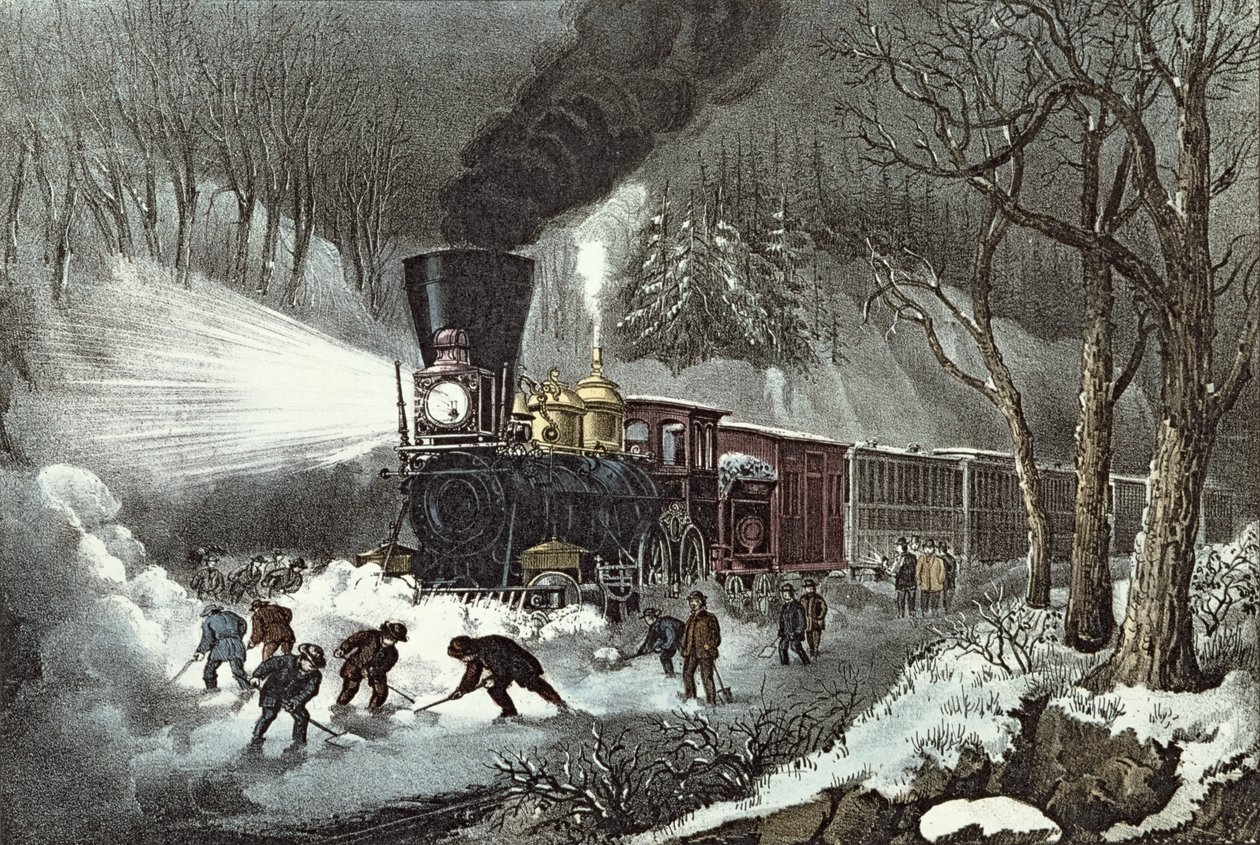 Amerikaans Spoorwegtafereel, 1871 door N. and Ives, J.M. Currier