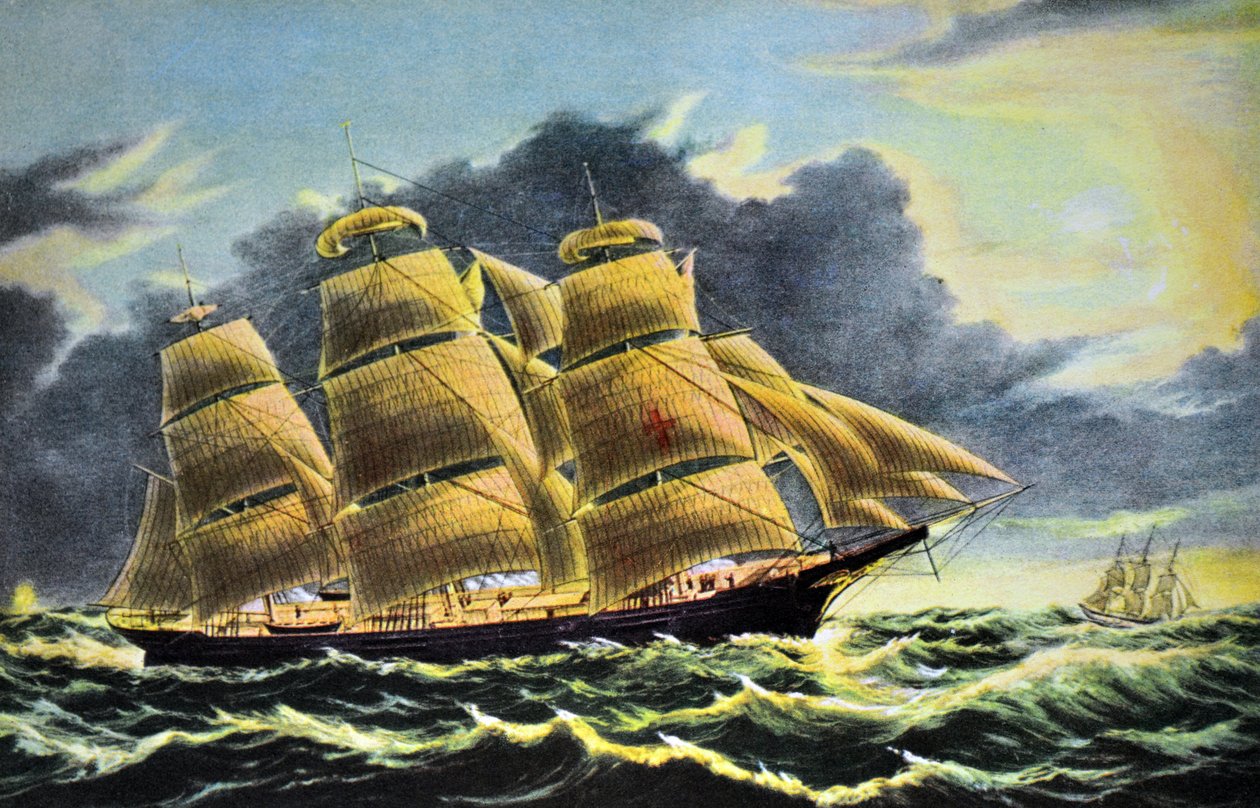 Clipper Ship Dreadnought bij Tuskar Light door N. and Ives, J.M. Currier