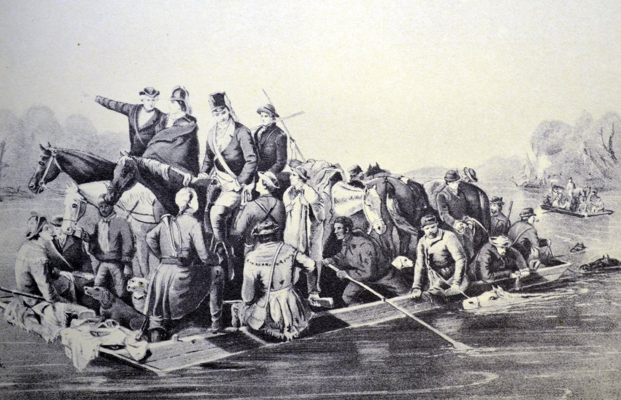 Marions Brigade Oversteekt de Pedee Rivier, S.C. 1778 door N. and Ives, J.M. Currier