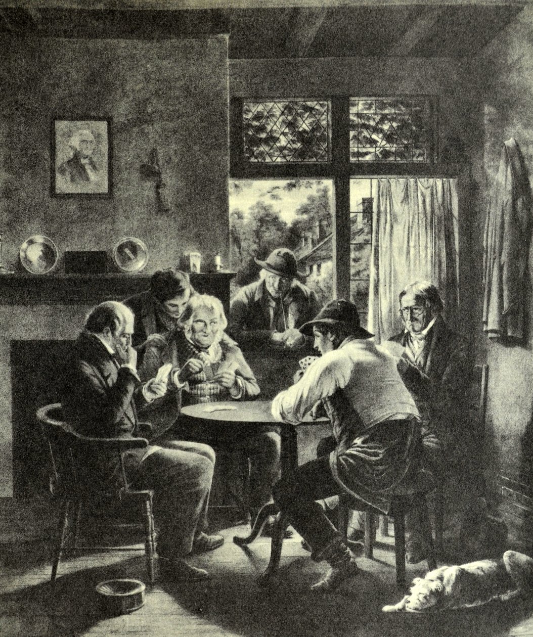 Illustratie van Currier & Ives 19e Eeuw. De Rubber, Op zijn Troeven Gezet door N. and Ives, J.M. Currier
