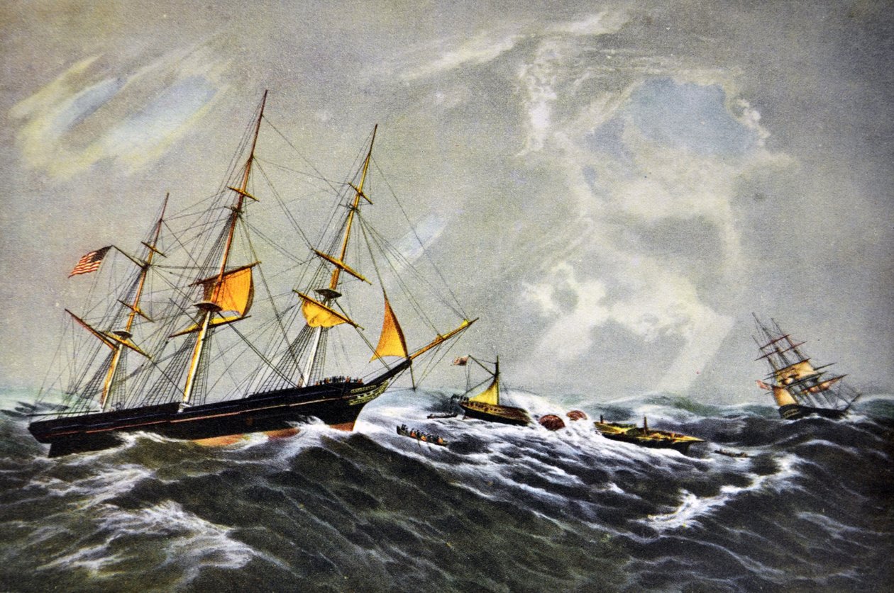 Het Wrak van het Stoomschip San-Francisco door N. and Ives, J.M. Currier