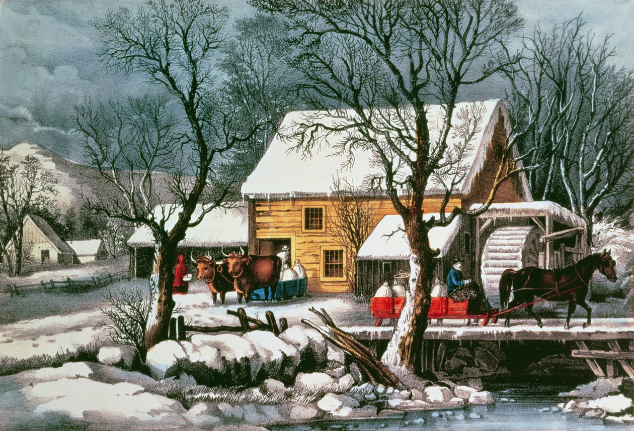 Bevroren, 1872 door N. and Ives, J.M. Currier