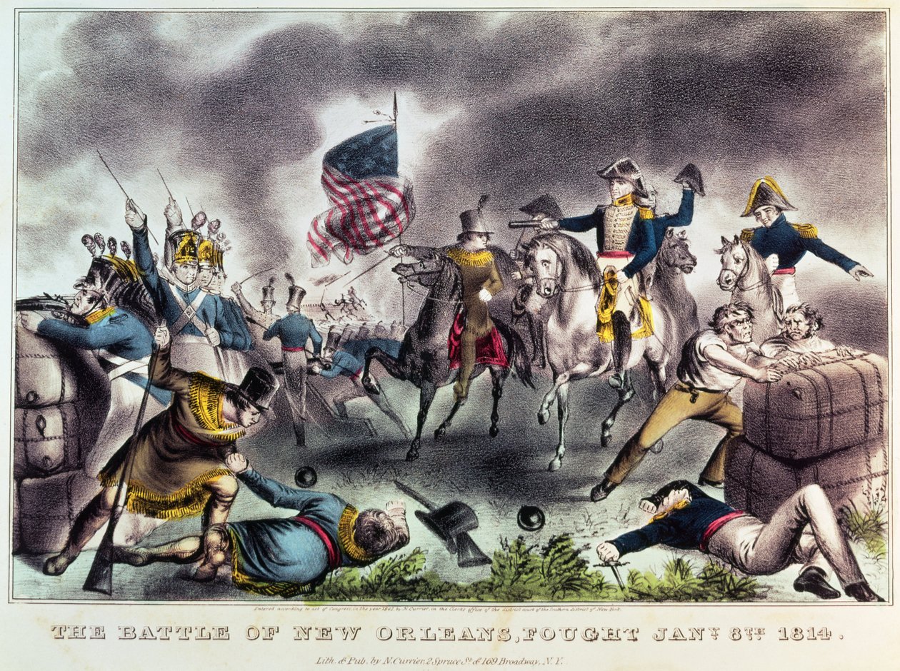 De Slag bij New Orleans, 8 januari 1814 door N. and Ives, J.M. Currier