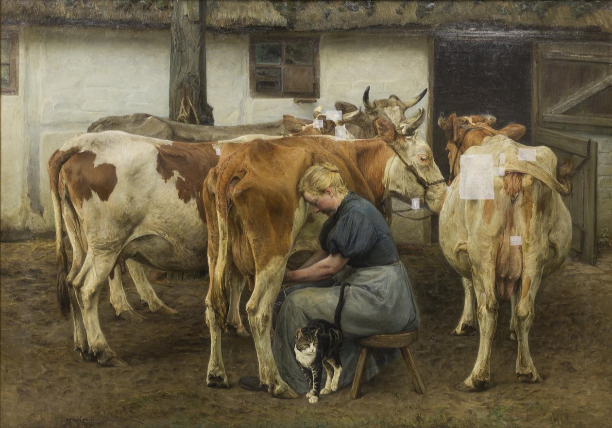 Koeien Melken. West-Jutland door N.P. Mols