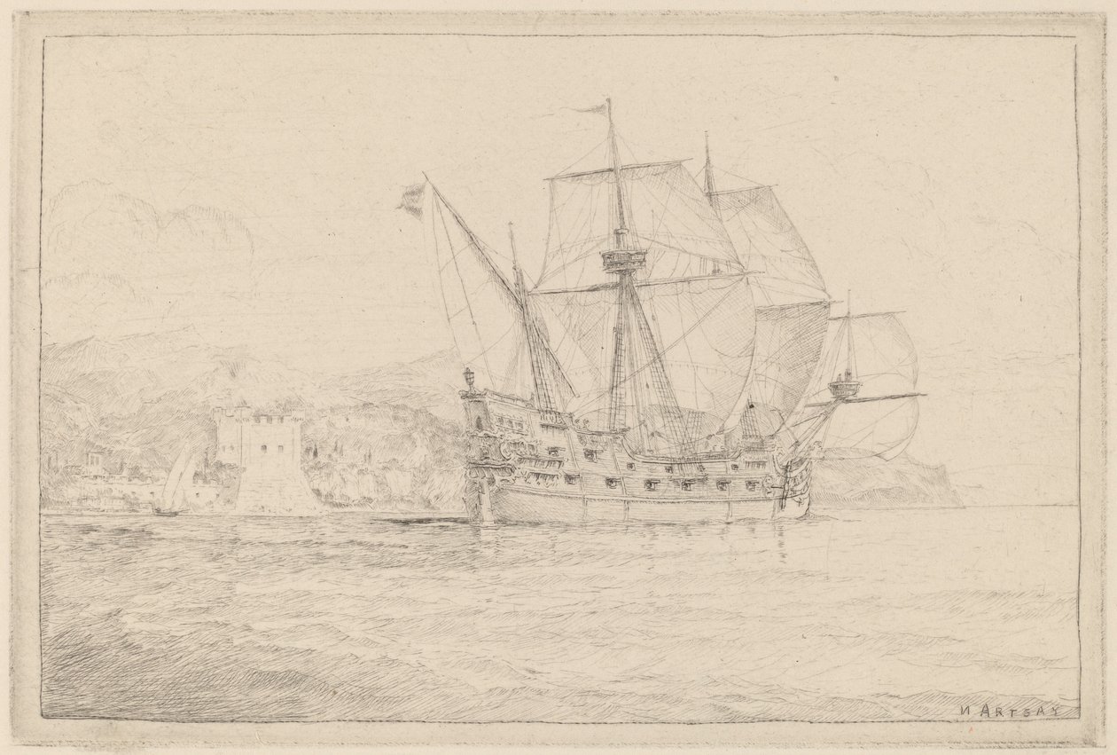 Schip onder zeil door N. Artsay