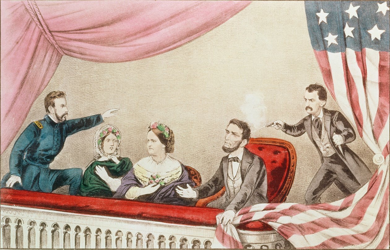 De moord op Abraham Lincoln door N. and Ives, J.M. Currier