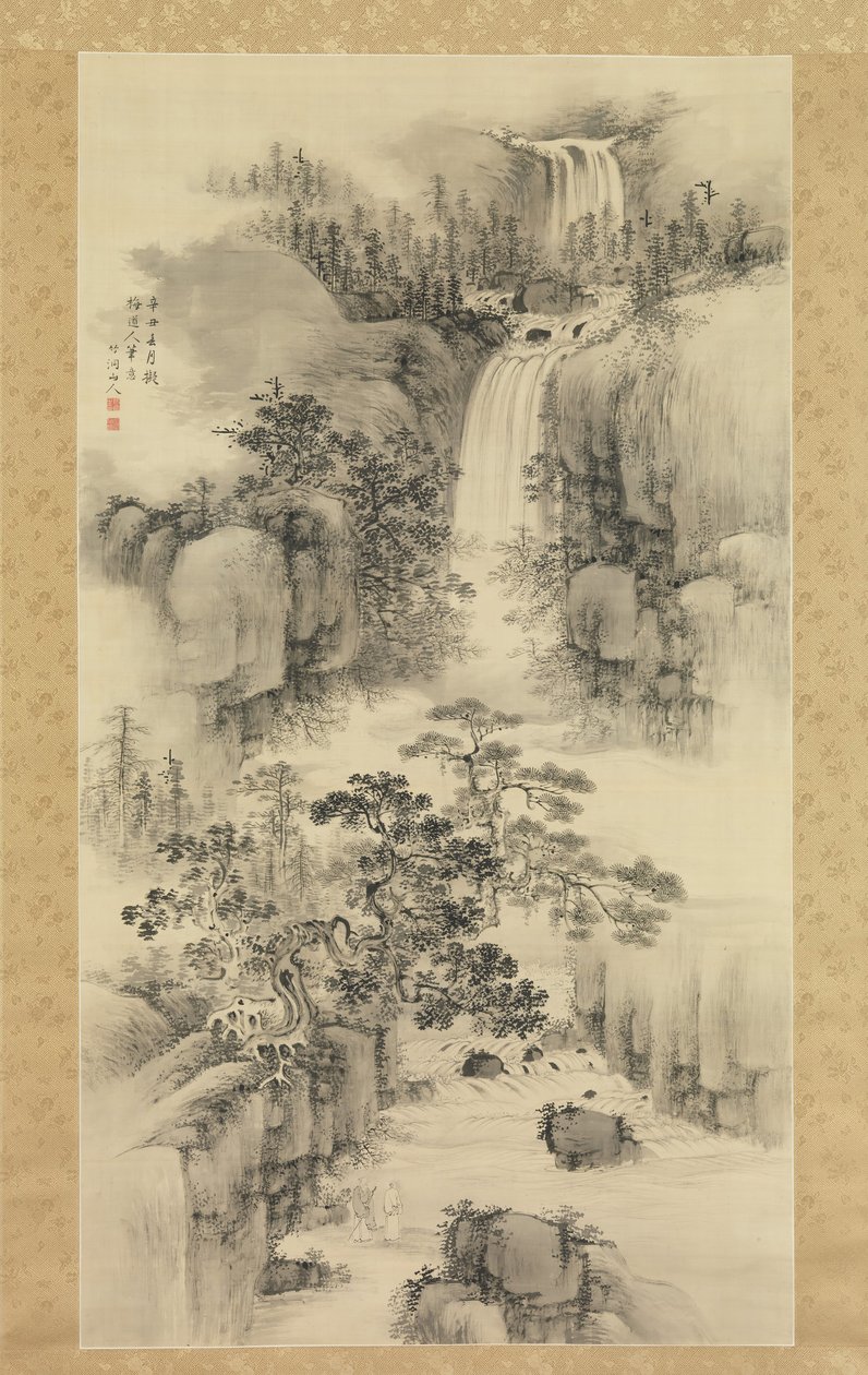 Landschap met waterval door Nakabayashi Chikuto