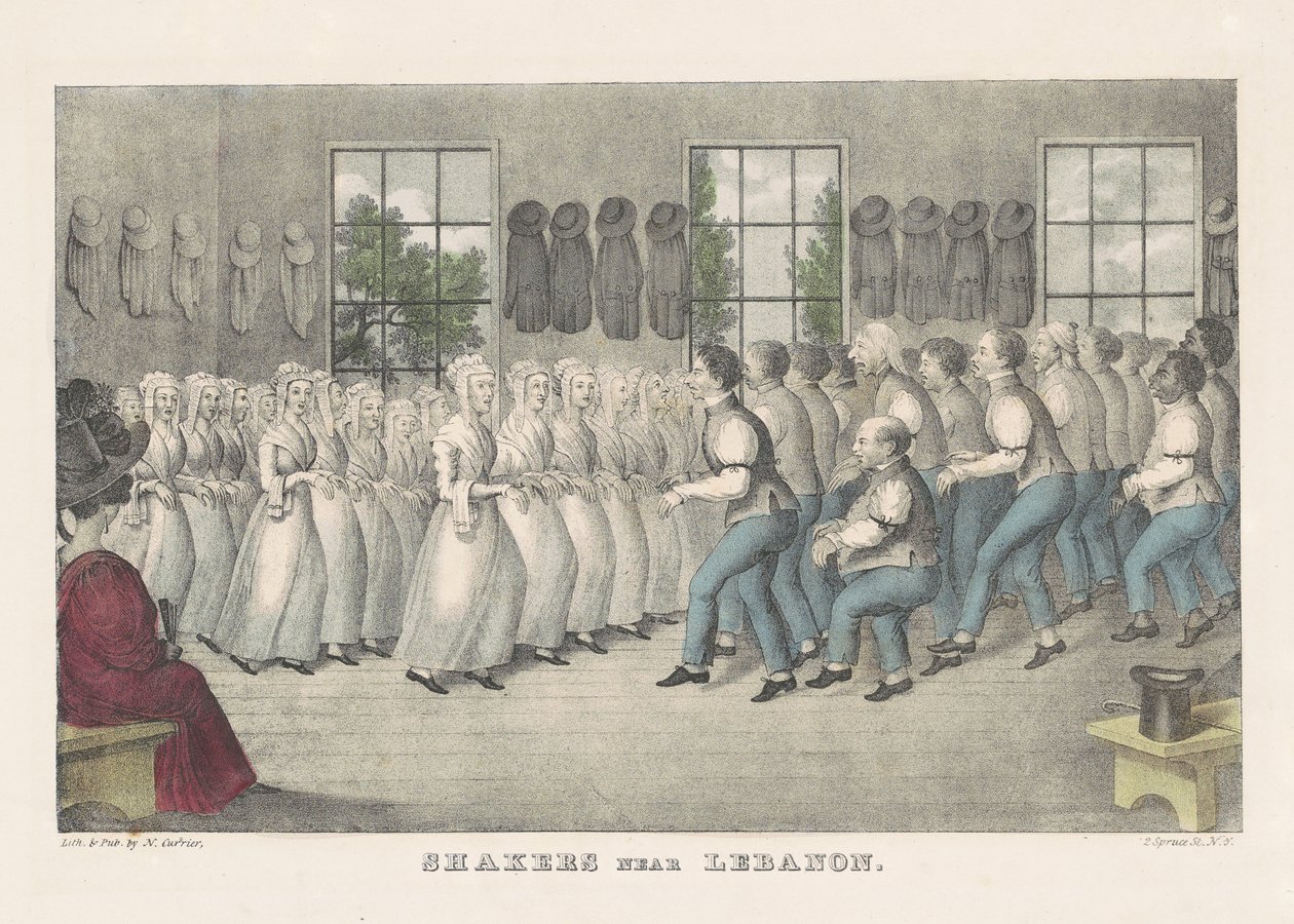 Shakers bij Lebanon, ca. 1830 door Nathaniel Currier
