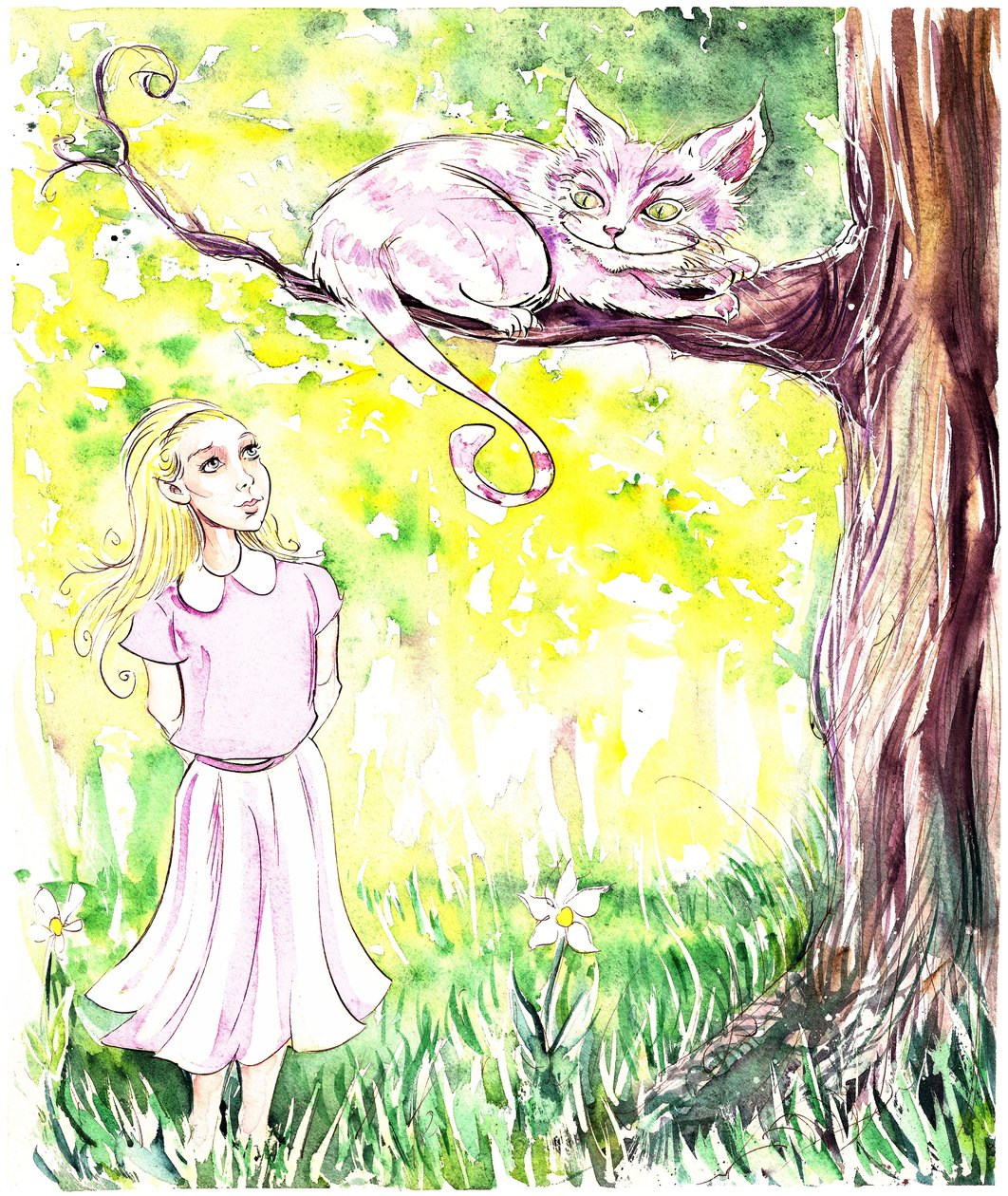 Alice en de Cheshire Cat - illustratie bij Lewis Carrolls Alice