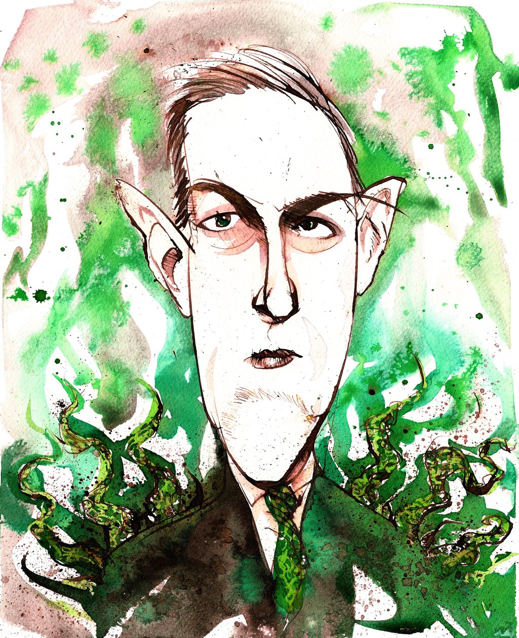 Howard Phillips Lovecraft (Amerikaanse horror- en sciencefiction schrijver, 1890-1937); karikatuur door Neale Osborne