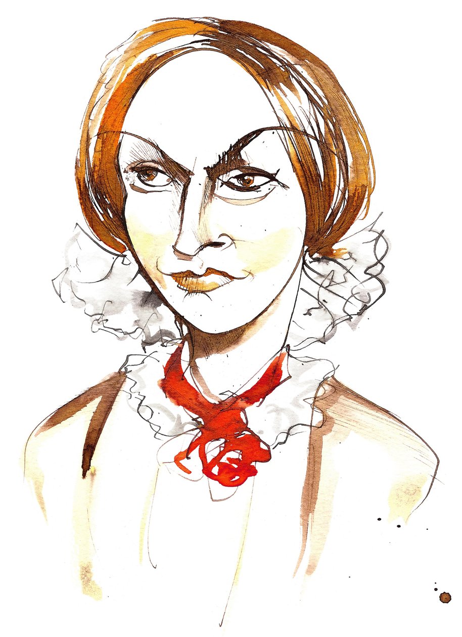 Charlotte Bronte - Engelse romanschrijfster en dichteres (1816 - 1855); kleurenkarikatuur door Neale Osborne