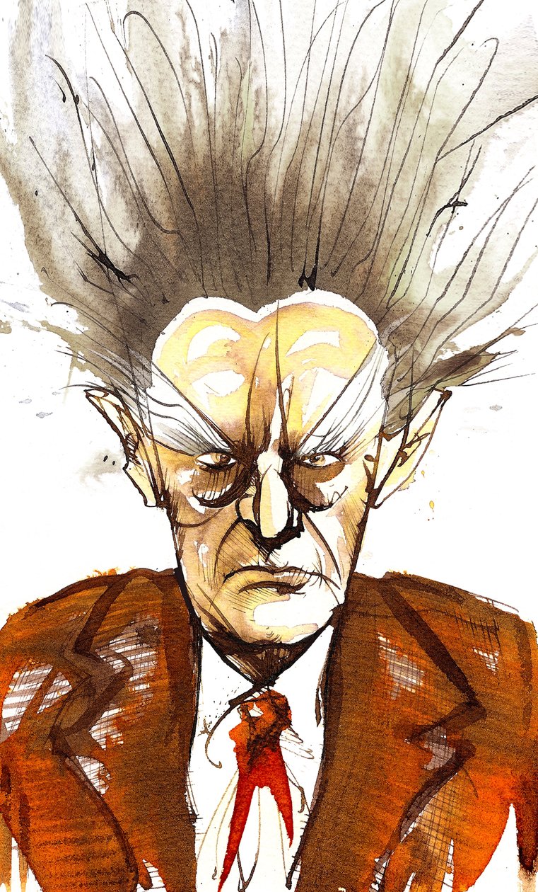 Edgard Varèse, Amerikaanse componist van Franse afkomst (1883-1965); karikatuur door Neale Osborne