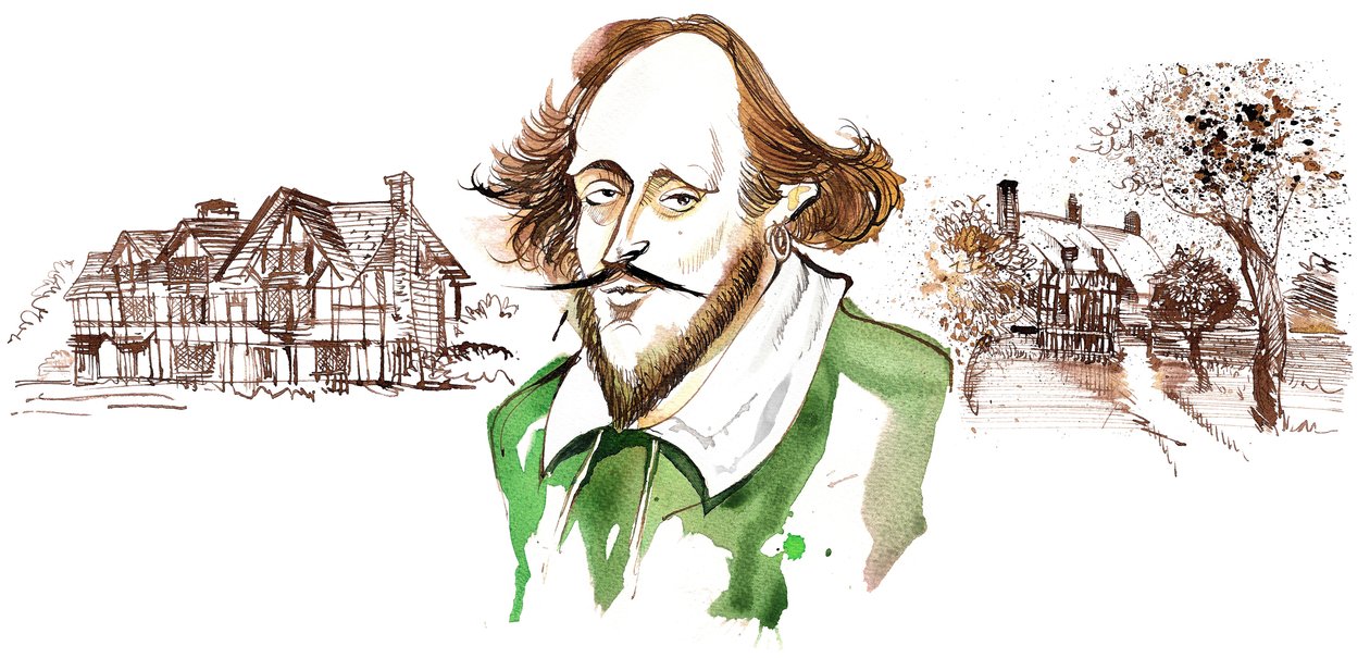 William Shakespeare (Engelse toneelschrijver en dichter, 1564-1616); karikatuur door Neale Osborne