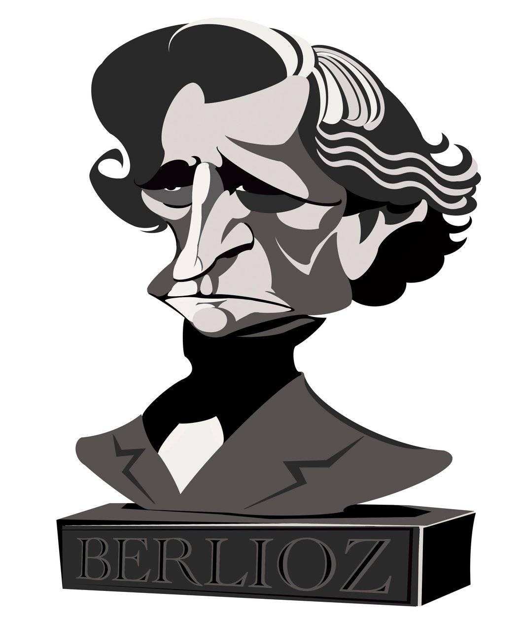 Hector Berlioz, Franse componist (1803-69), half-tone karikatuur als buste, 2010 door Neale Osborne