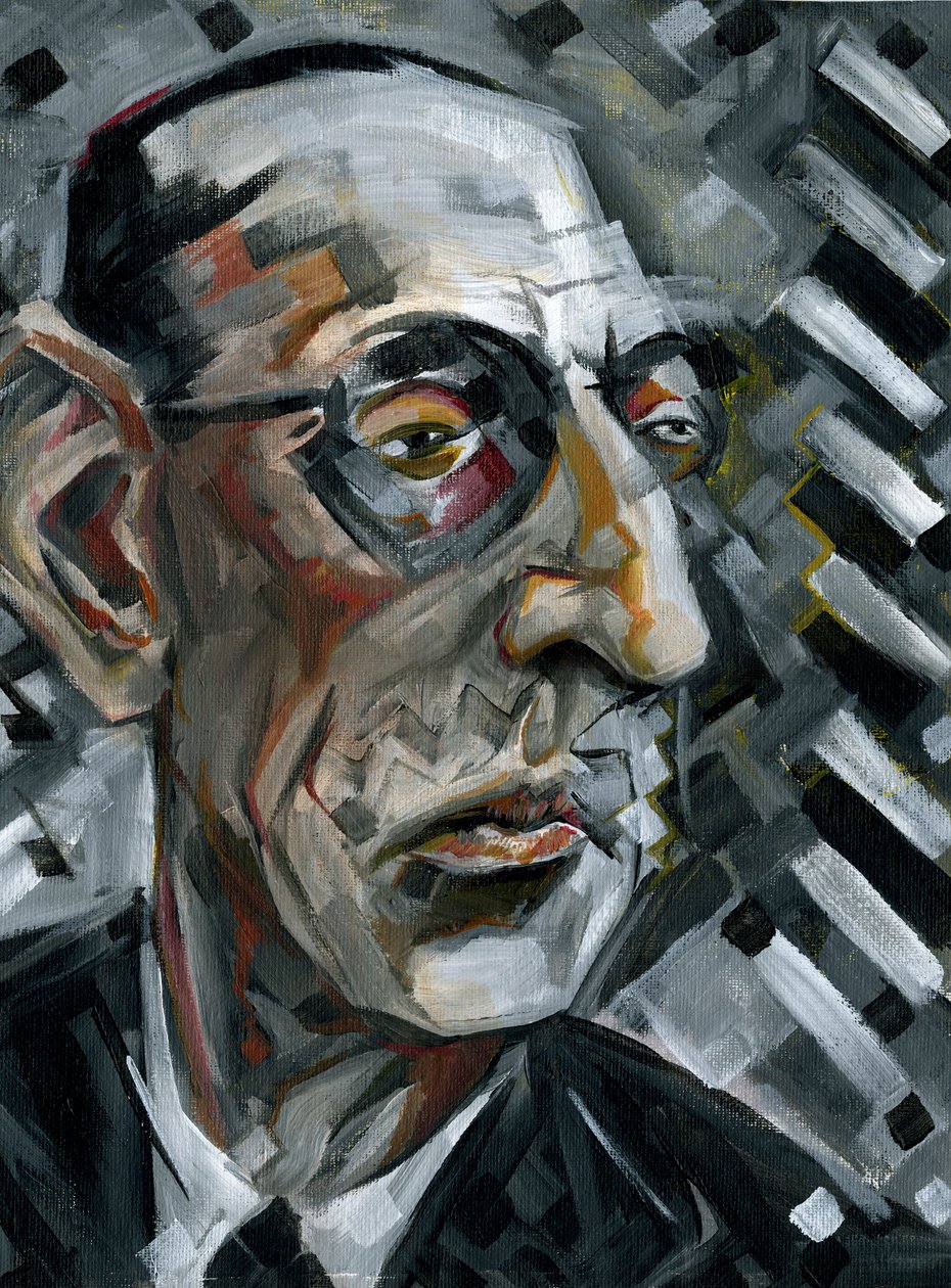 Igor Stravinsky - karikatuur schilderij van de Russische componist door Neale Osborne