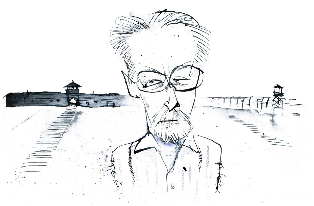 Primo Levi (Italiaanse schrijver, dichter en chemicus, 1919-87); karikatuur door Neale Osborne