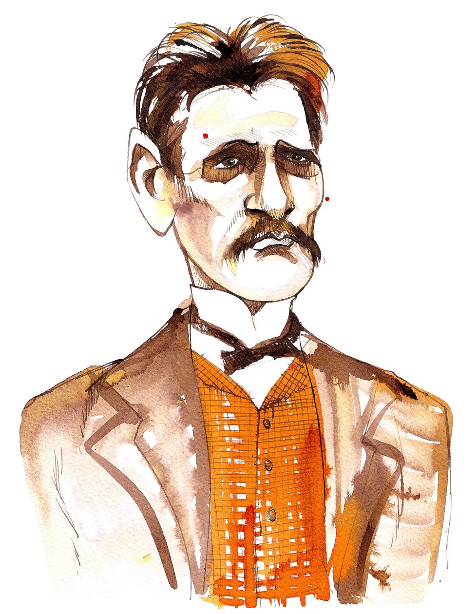 Jean Sibelius, gekarikaturiseerd als jongere man door Neale Osborne