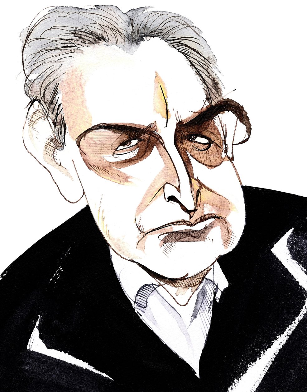 John Banville, Ierse romanschrijver en scenarioschrijver; misdaadschrijver onder de naam Benjamin Black; karikatuur door Neale Osborne