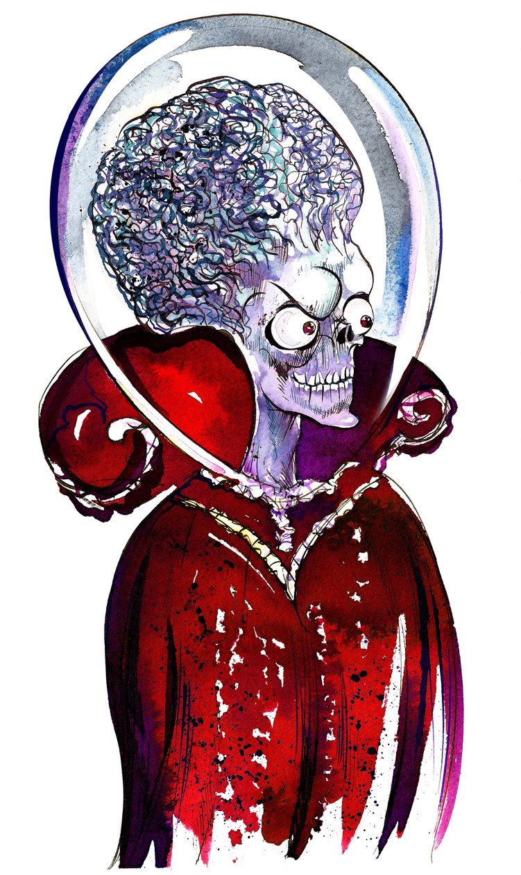 Martian leader uit de sci-fi film Mars Attacks! (1996) door Neale Osborne