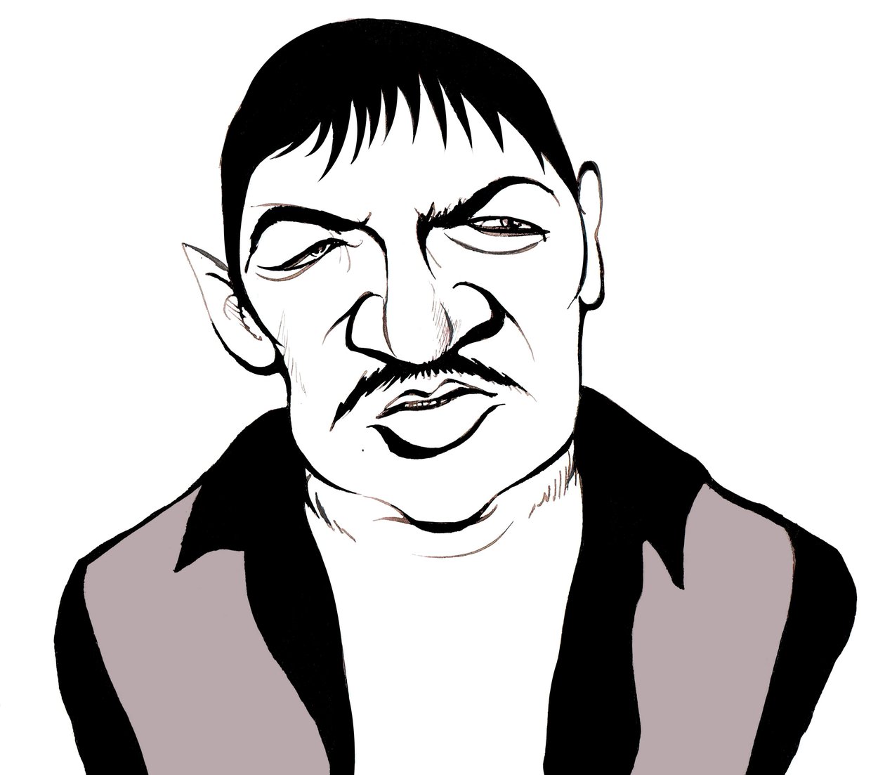 Rainer Werner Fassbinder, Duitse filmmaker, acteur, toneelschrijver en theaterregisseur (1945 - 1982), karikatuur door Neale Osborne