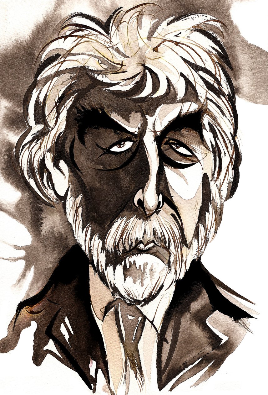 Sir Harrison Birtwistle - zwart-wit karikatuur door Neale Osborne