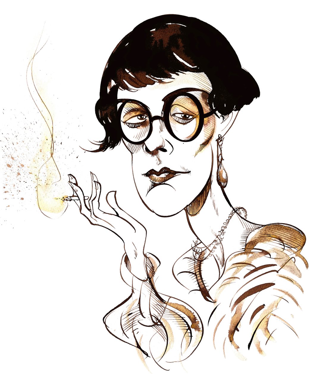 Sylvia Townsend Warner - karikatuur met sigaret door Neale Osborne