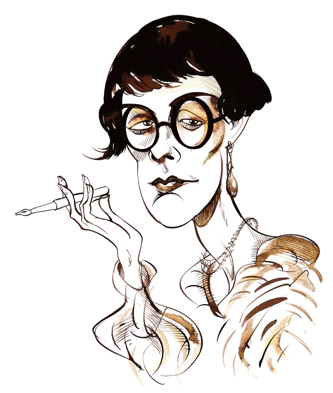 Sylvia Townsend Warner - karikatuur met pen door Neale Osborne