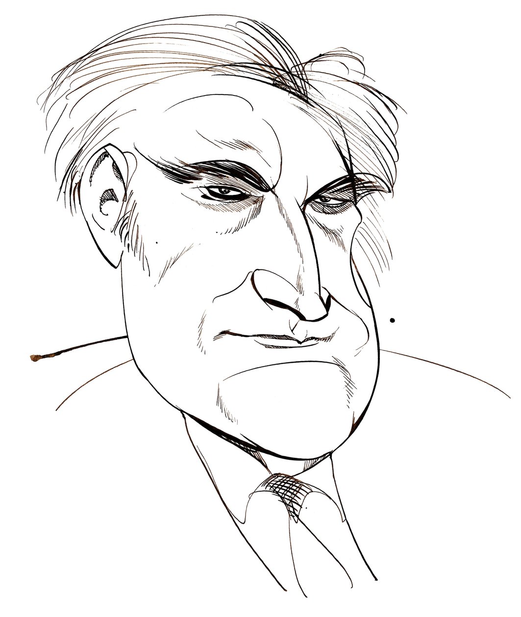 Ted Hughes - karikatuur van Engelse dichter laureaat, 1930 - 1998 door Neale Osborne