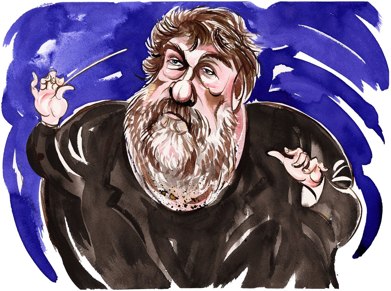 Oliver Knussen - kleur karikatuur door Neale Osborne