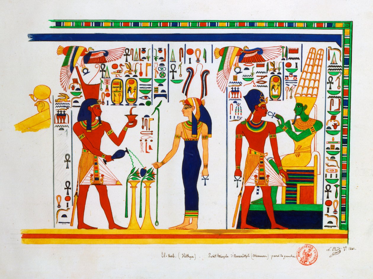 Muurschildering uit El-Kab, Egypte, 1841 door Nestor l