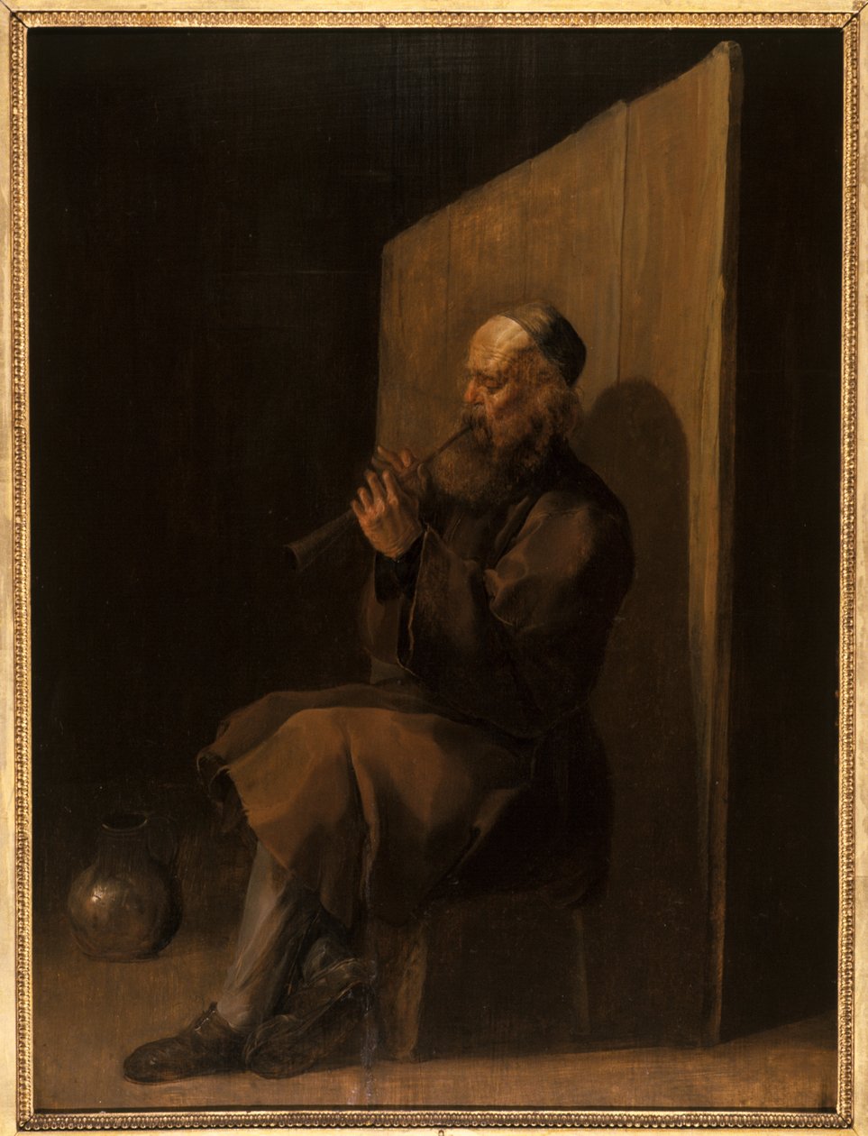 Oude fluitspeler door Netherlandish School