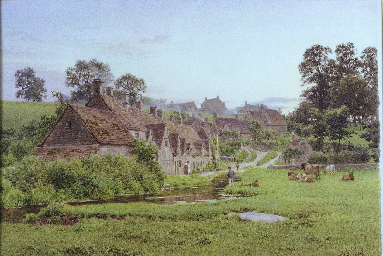 Avond in Arlington Row, Bibury, Gloucestershire door Newton Bennett