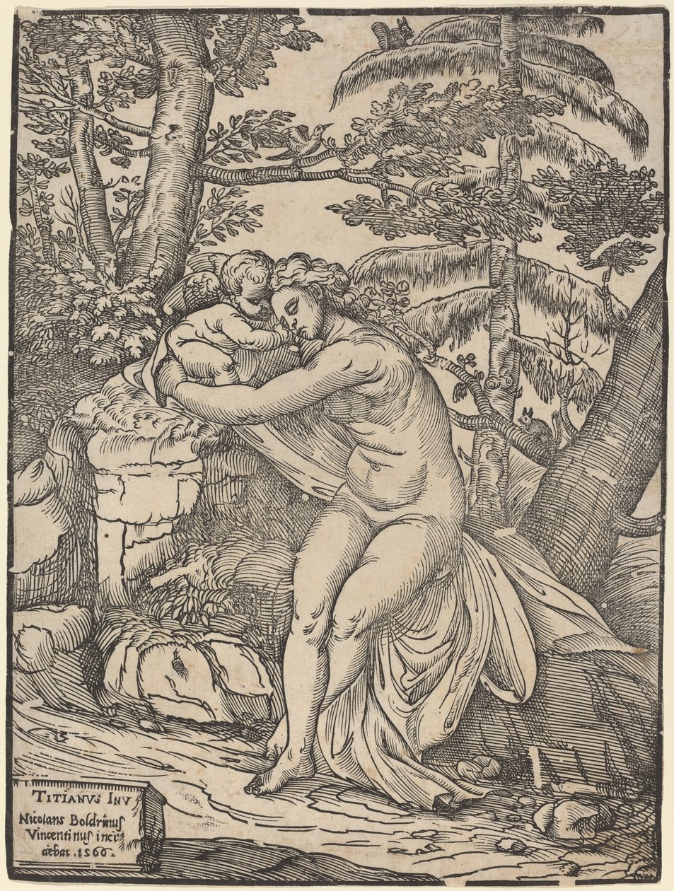 Venus en Cupido door Niccolò Boldrini after Titian
