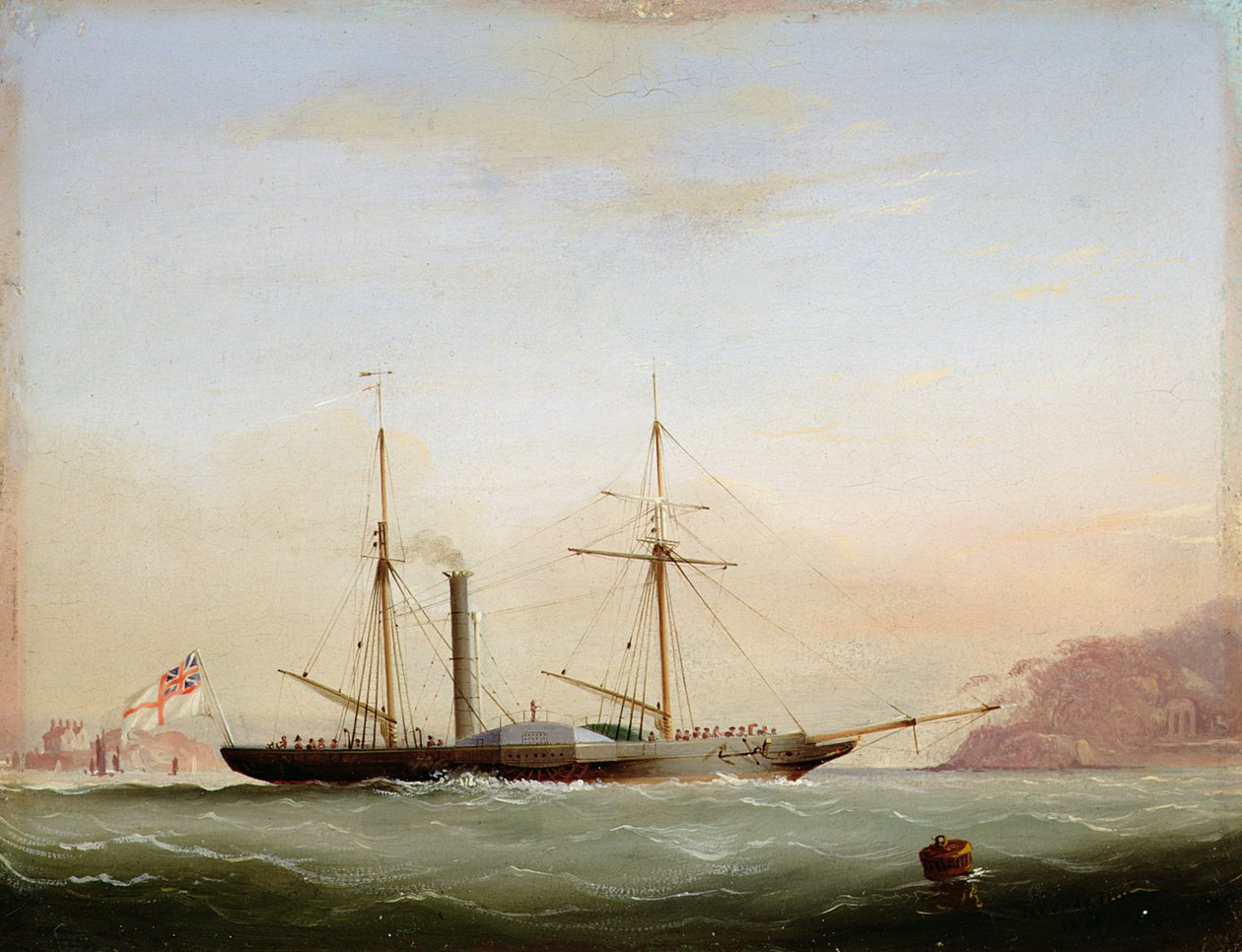 Paddle Steamer in Plymouth Sound bij Mount Edgecombe, 1841 door Nicholas Matthews Condy
