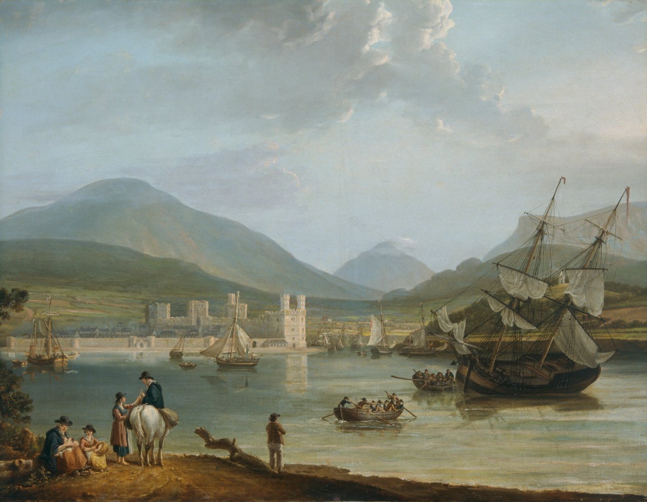 Caernarvon Kasteel en Baai door Nicholas Pocock