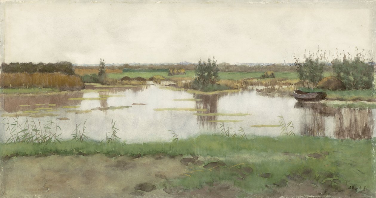 Een waterplas in een weiland door Nicolaas Bastert