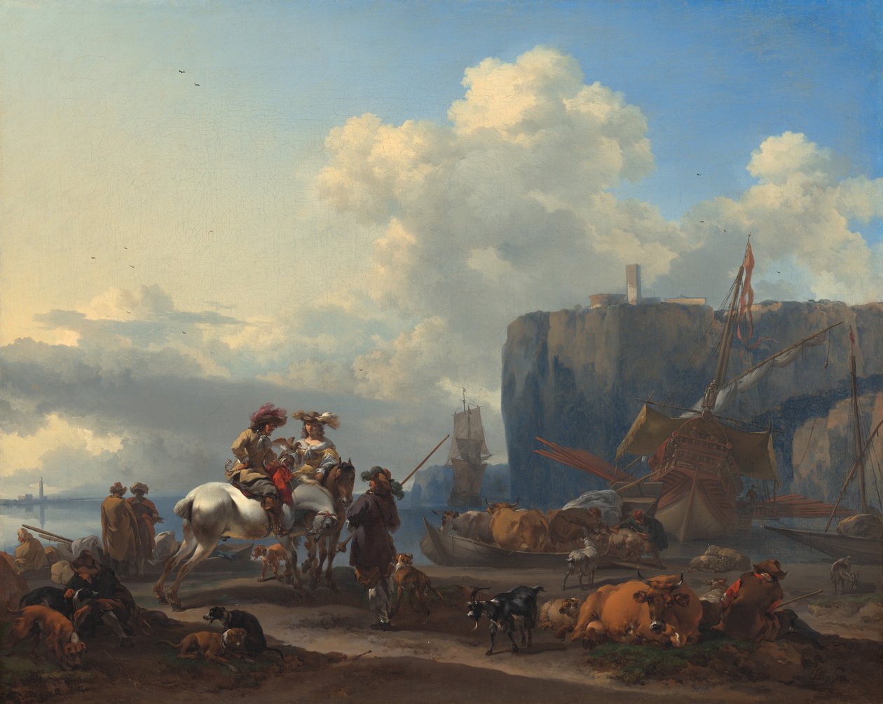Uitzicht op een Italiaanse Haven door Nicolaes Pietersz Berchem