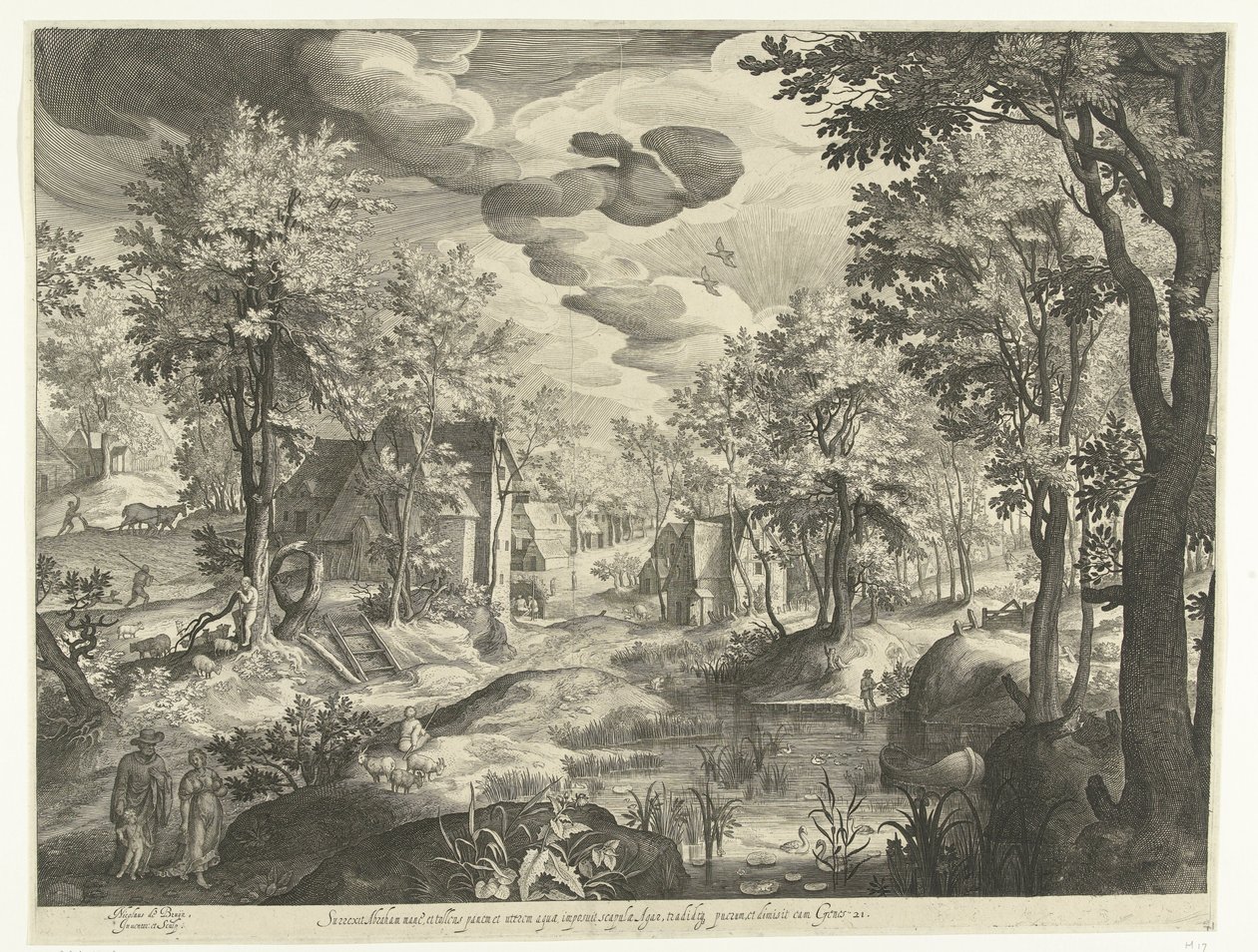 Landschap met Hagar en Ismaël door Nicolaes de Bruyn