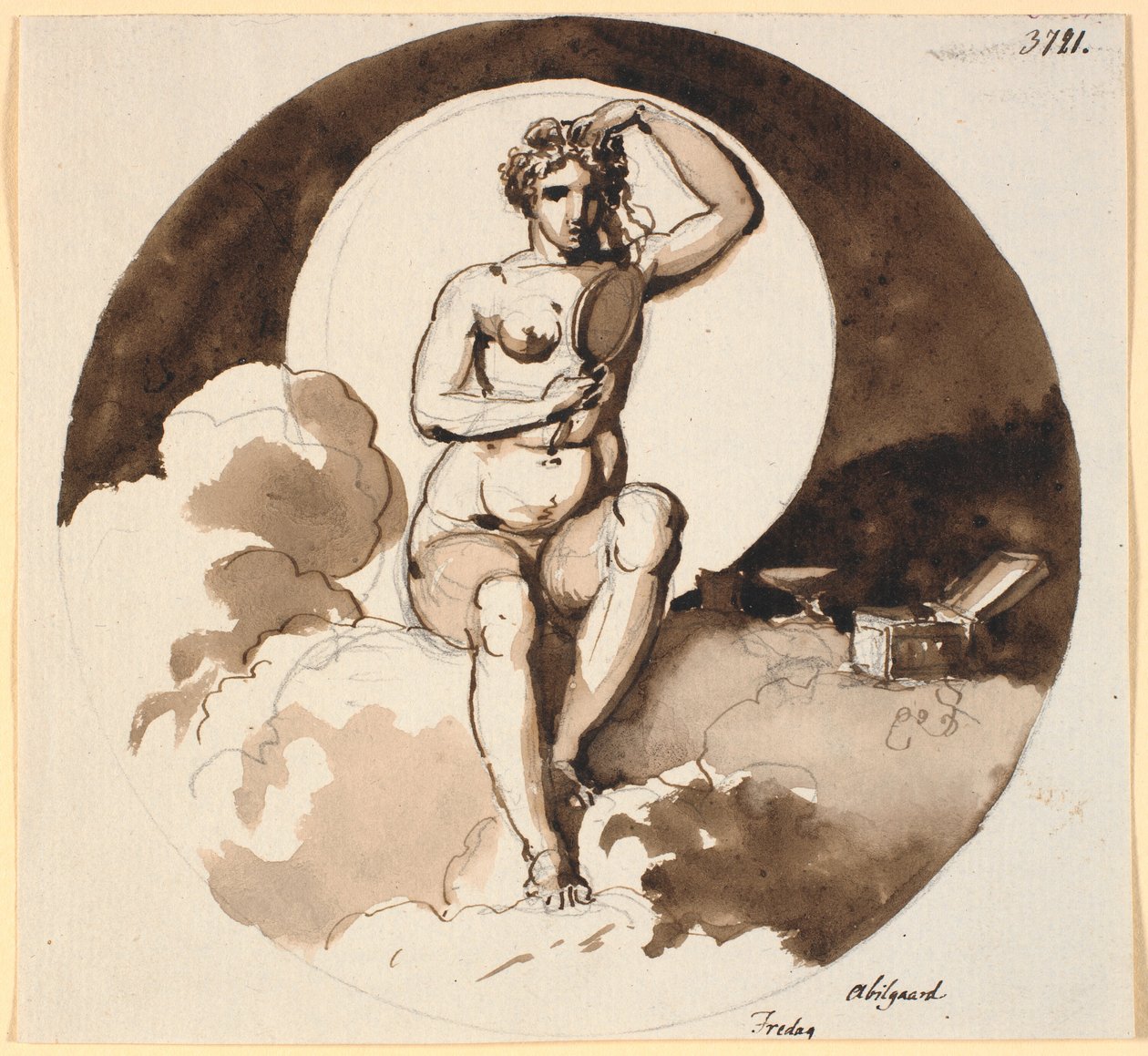 Fredag. Venus zittend met spiegel en sieradendoos door Nicolai Abildgaard