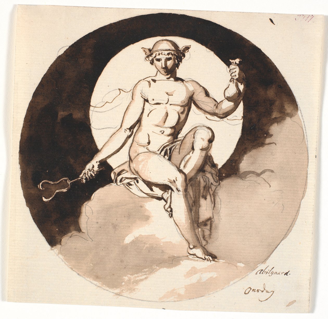 Woensdag. Mercurius zit met staf en geldbuidel door Nicolai Abildgaard