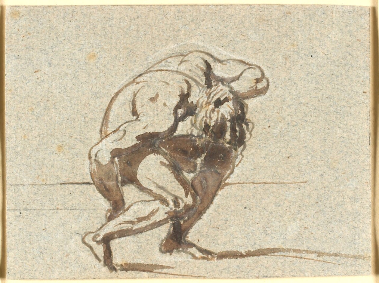 Gebogen figuur met linkerhand in de nek door Nicolai Abildgaard