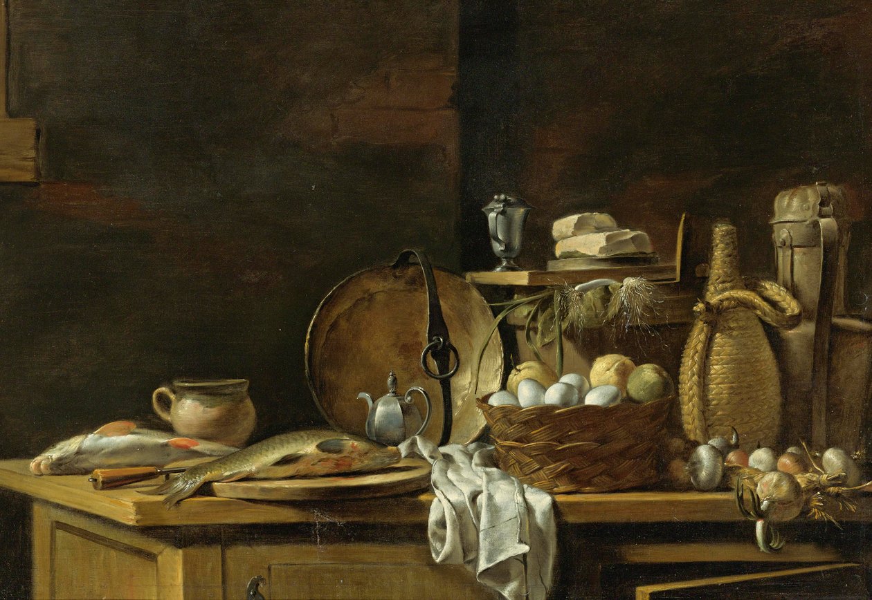 Stilleven op keukentafel door Nicolas Henri Jeaurat de Bertry