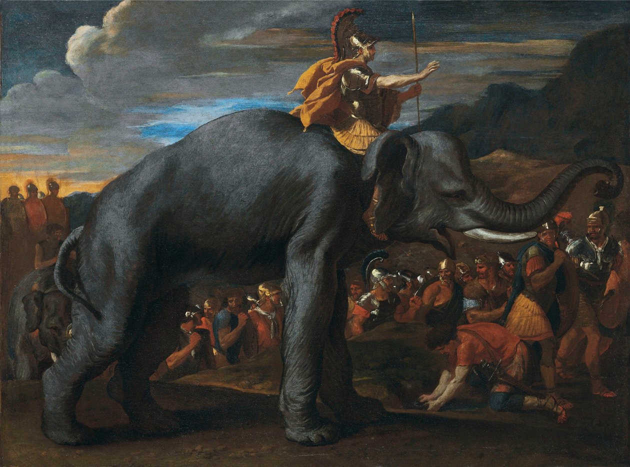 Hannibal die de Alpen oversteekt op een olifant door Nicolas Poussin