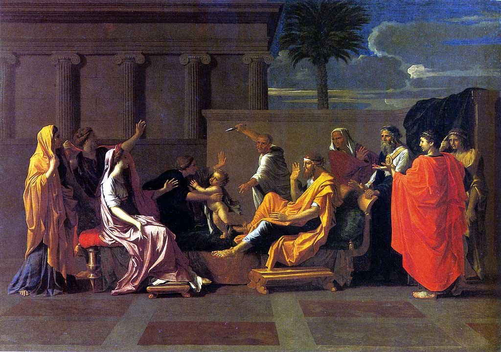 Mozes vertrapt de kroon van de farao door Nicolas Poussin