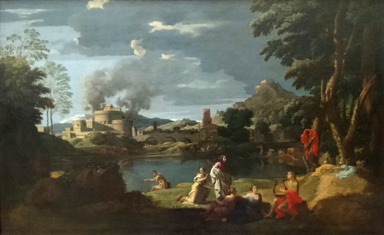 Landschap met Orpheus en Eurydice door Nicolas Poussin